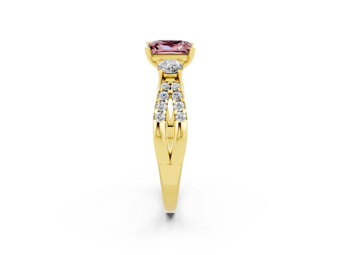Yellow gold Princess Cut Morganite Three-Stone Ring with Pavé Split Shank and Four-Prong Setting_2