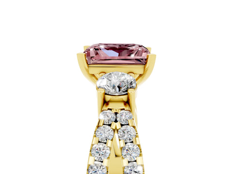 Yellow gold Princess Cut Morganite Three-Stone Ring with Pavé Split Shank and Four-Prong Setting_5