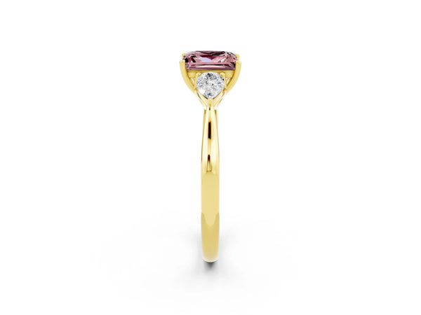 Yellow gold Princess Cut Morganite Three-Stone Ring with Pear  Side Stones and Prong Setting