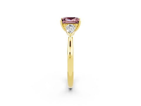 Yellow gold Princess Cut Morganite Three-Stone Ring with Pear Side Stones and Four-Prong Setting_14