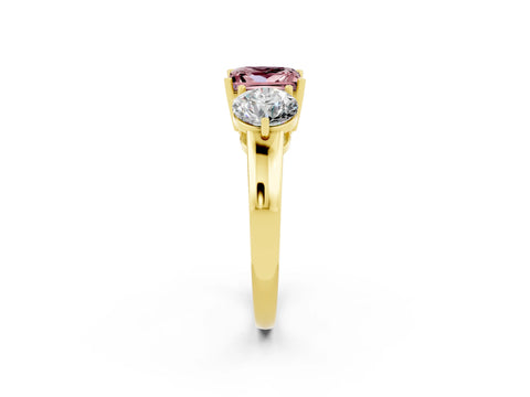 Yellow gold Princess Cut Morganite Three-Stone Ring with Prong Setting and Classic Band_2