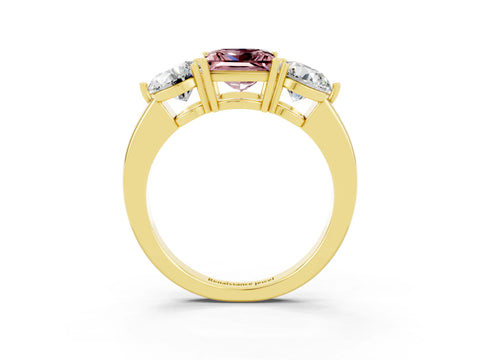 Yellow gold Princess Cut Morganite Three-Stone Ring with Prong Setting and Classic Band_3