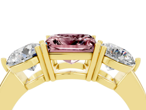 Yellow gold Princess Cut Morganite Three-Stone Ring with Prong Setting and Classic Band_4