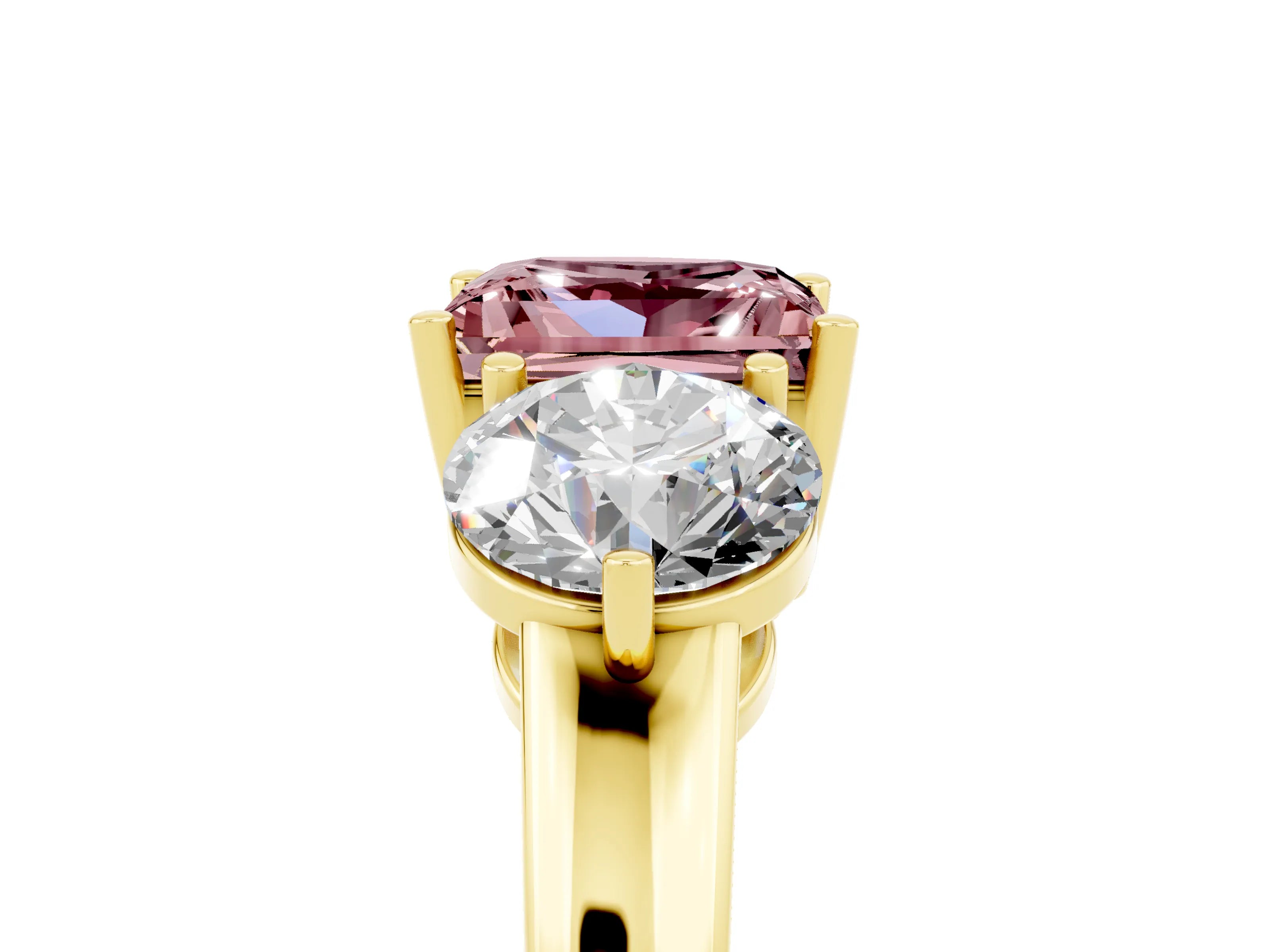 Yellow gold Princess Cut Morganite Three-Stone Ring with Prong Setting and Classic Band_5