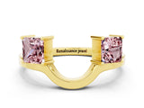 Yellow gold Princess Cut Morganite Two-Stone Open Band Ring with Four-Prong Setting_6