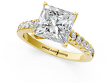 Yellow gold Princess Cut Pavé Band Solitaire Ring with Four-Prong Setting_159