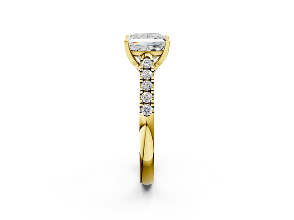 Yellow Gold Princess Cut Solitaire Engagement Ring Setting with Half Pave Band