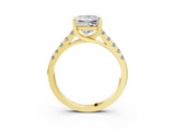 Yellow gold Princess Cut Pavé Band Solitaire Ring with Four-Prong Setting_161