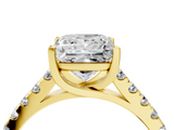 Yellow gold Princess Cut Pavé Band Solitaire Ring with Four-Prong Setting_162