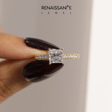 Yellow gold Princess Cut Pavé Band Solitaire Ring with Four-Prong Setting_182