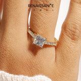 Yellow gold Princess Cut Pavé Band Solitaire Ring with Four-Prong Setting_183