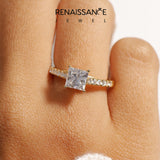 Yellow gold Princess Cut Pavé Band Solitaire Ring with Four-Prong Setting_184