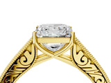 Yellow gold Princess Cut Pave Band Milgrain Solitaire Ring_10