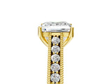Yellow gold Princess Cut Pave Band Milgrain Solitaire Ring_11