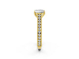 Yellow gold Princess Cut Pave Band Milgrain Solitaire Ring_8