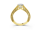 Yellow gold Princess Cut Pave Band Milgrain Solitaire Ring_9