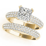 14K Yellow Gold 2.55 Carat F VVS1 Princess Cut Pave Diamond Engagement Ring with Channel Set Band and Four-Prong Setting