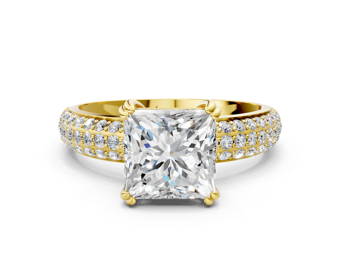 Yellow gold Princess Cut Pave Diamond Engagement Ring with Channel Set Band and Four-Prong Setting_21