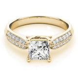 Yellow gold Princess Cut Pave Split Shank Engagement Ring with Four-Prong Setting 1