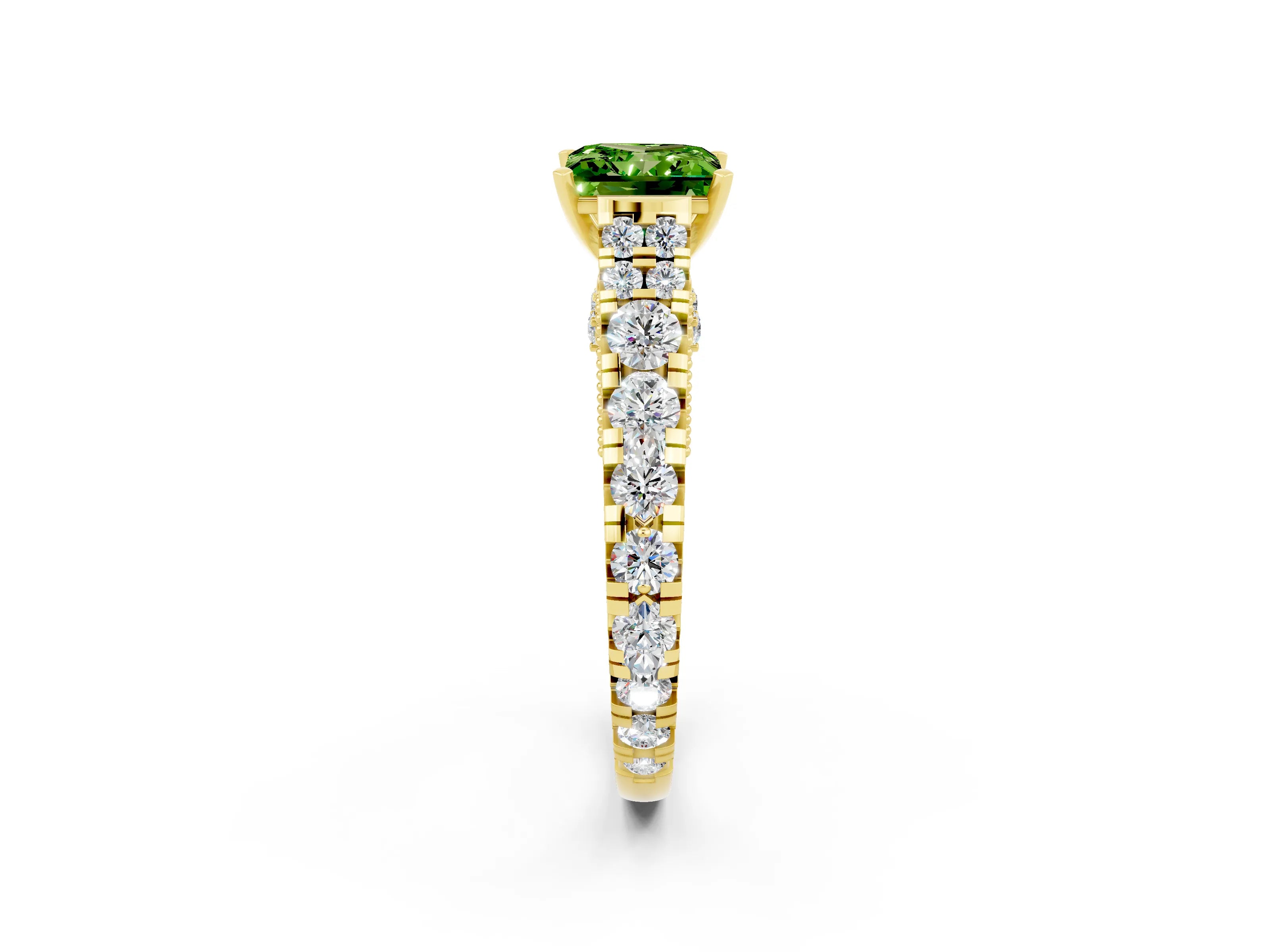 Yellow gold Princess Cut Peridot Classic Solitaire Ring with Pavé Band and Four-Prong Setting_2