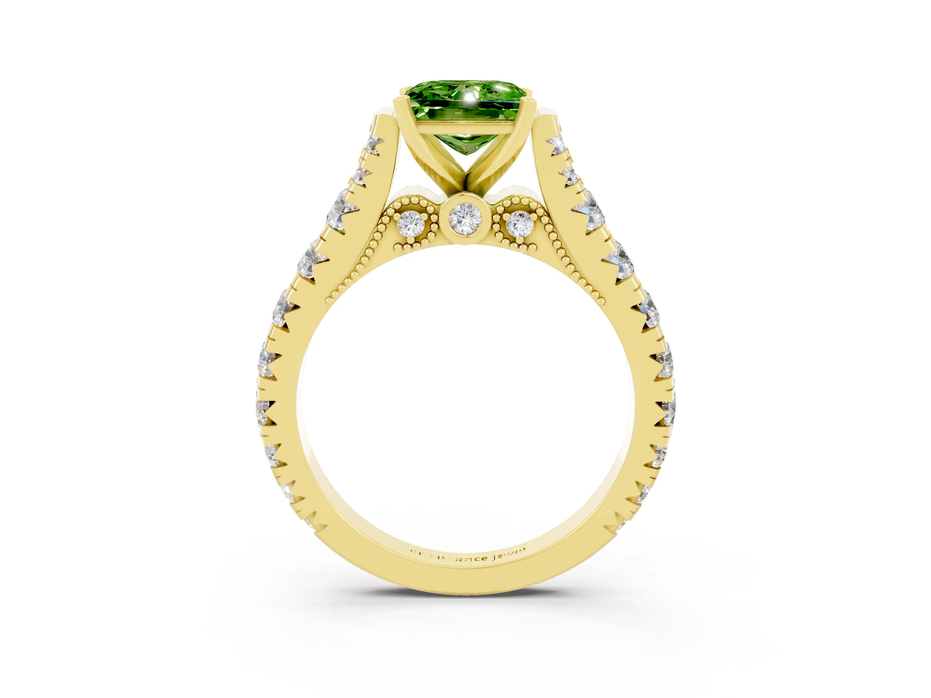 Yellow gold Princess Cut Peridot Classic Solitaire Ring with Pavé Band and Four-Prong Setting_3