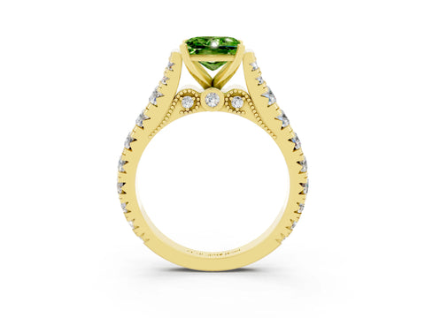 Yellow gold Princess Cut Peridot Classic Solitaire Ring with Pavé Band and Four-Prong Setting_3