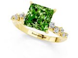 Yellow gold Princess Cut Peridot Cluster Side Stone Solitaire Ring with Prong Setting_25
