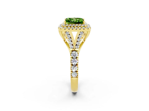 Yellow gold Princess Cut Peridot Double Halo Ring with Split Shank and Prong Setting_14