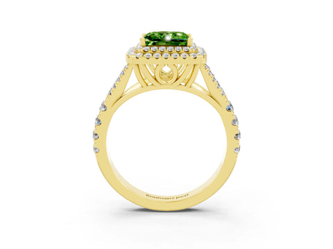 Yellow gold Princess Cut Peridot Double Halo Ring with Split Shank and Prong Setting_15