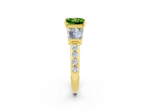 Yellow gold Princess Cut Peridot Engagement Ring with Baguette Side Stones and Channel Set Band_2