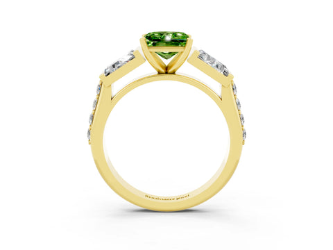 Yellow gold Princess Cut Peridot Engagement Ring with Baguette Side Stones and Channel Set Band_3