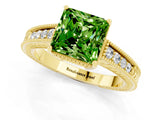 Yellow gold Princess Cut Peridot Engagement Ring with Milgrain Channel Set Band and Prong Setting_1