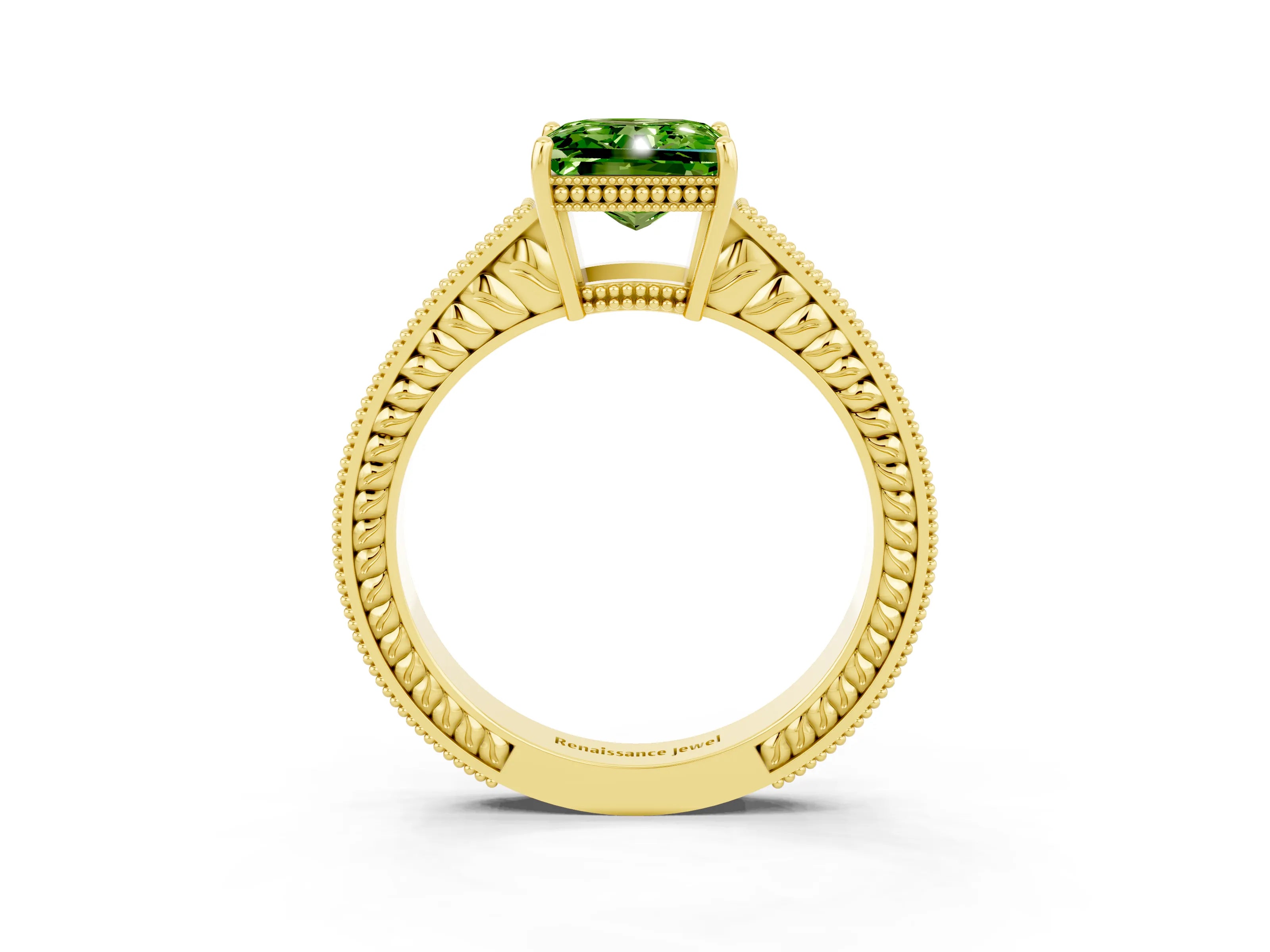 Yellow gold Princess Cut Peridot Engagement Ring with Milgrain Channel Set Band and Prong Setting_3