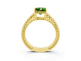Yellow gold Princess Cut Peridot Engagement Ring with Milgrain Channel Set Band and Prong Setting_3