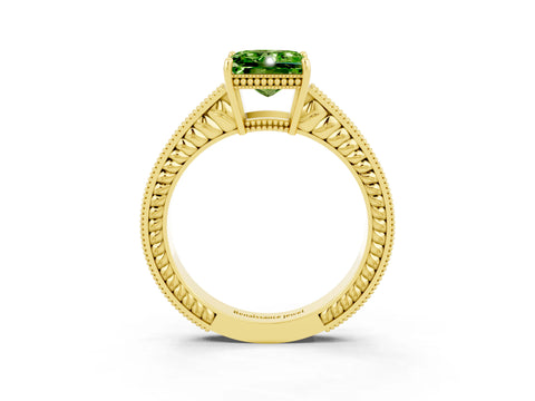 Yellow gold Princess Cut Peridot Engagement Ring with Milgrain Channel Set Band and Prong Setting_3