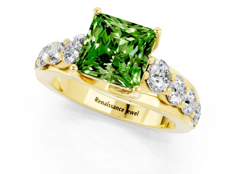 Yellow gold Princess Cut Peridot Engagement Ring with Pavé Band and Four-Prong Setting_1