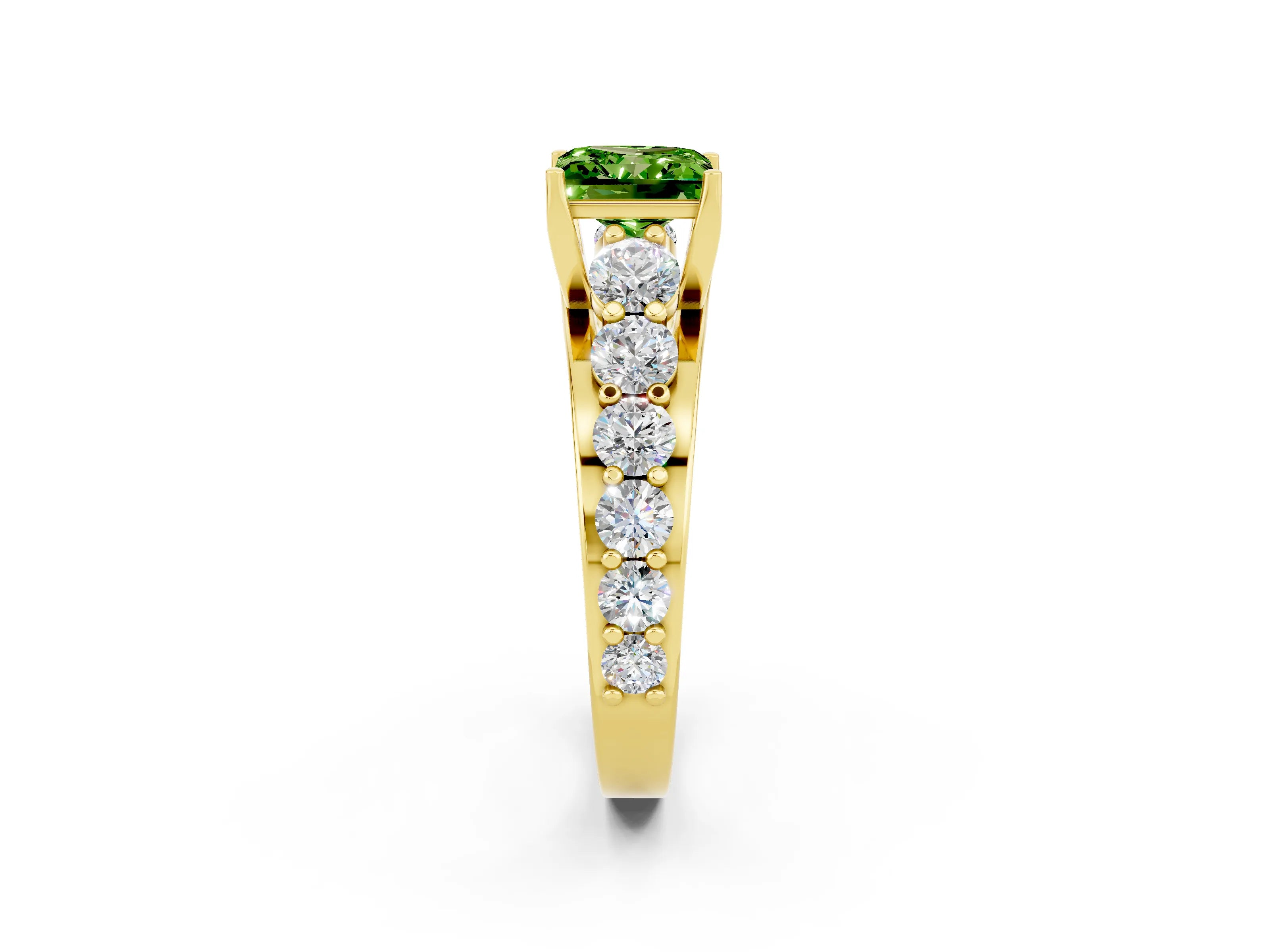 Yellow gold Princess Cut Peridot Engagement Ring with Pavé Band and Four-Prong Setting_2