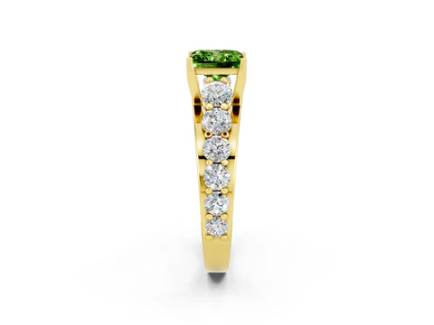Yellow gold Princess Cut Peridot Engagement Ring with Pavé Band and Four-Prong Setting_2
