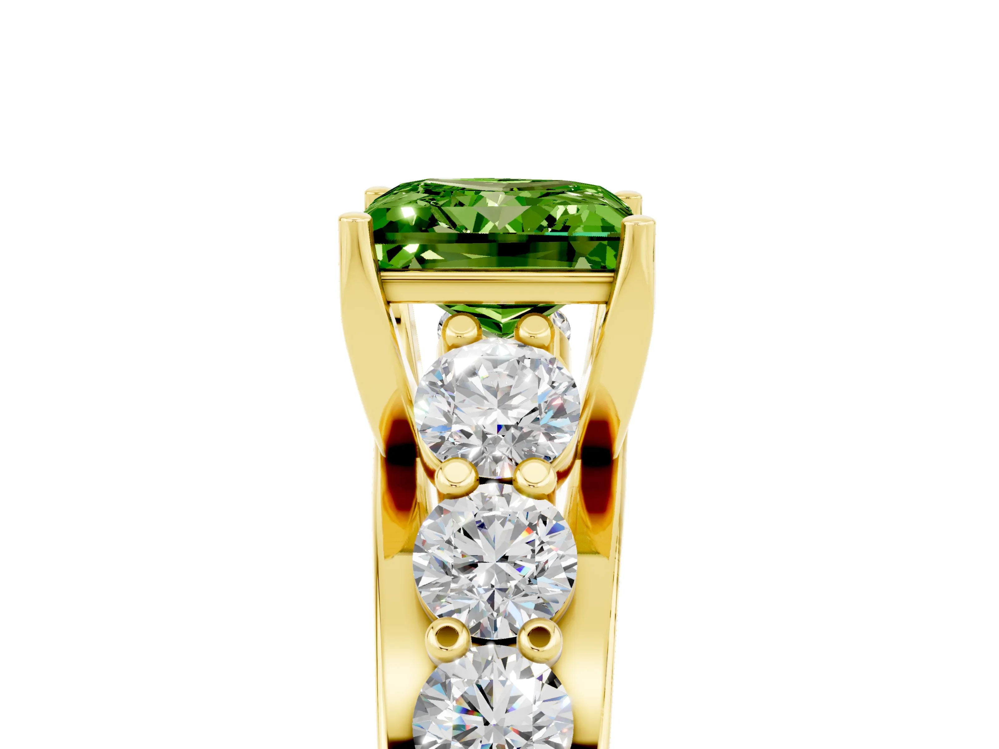 Yellow gold Princess Cut Peridot Engagement Ring with Pavé Band and Four-Prong Setting_5