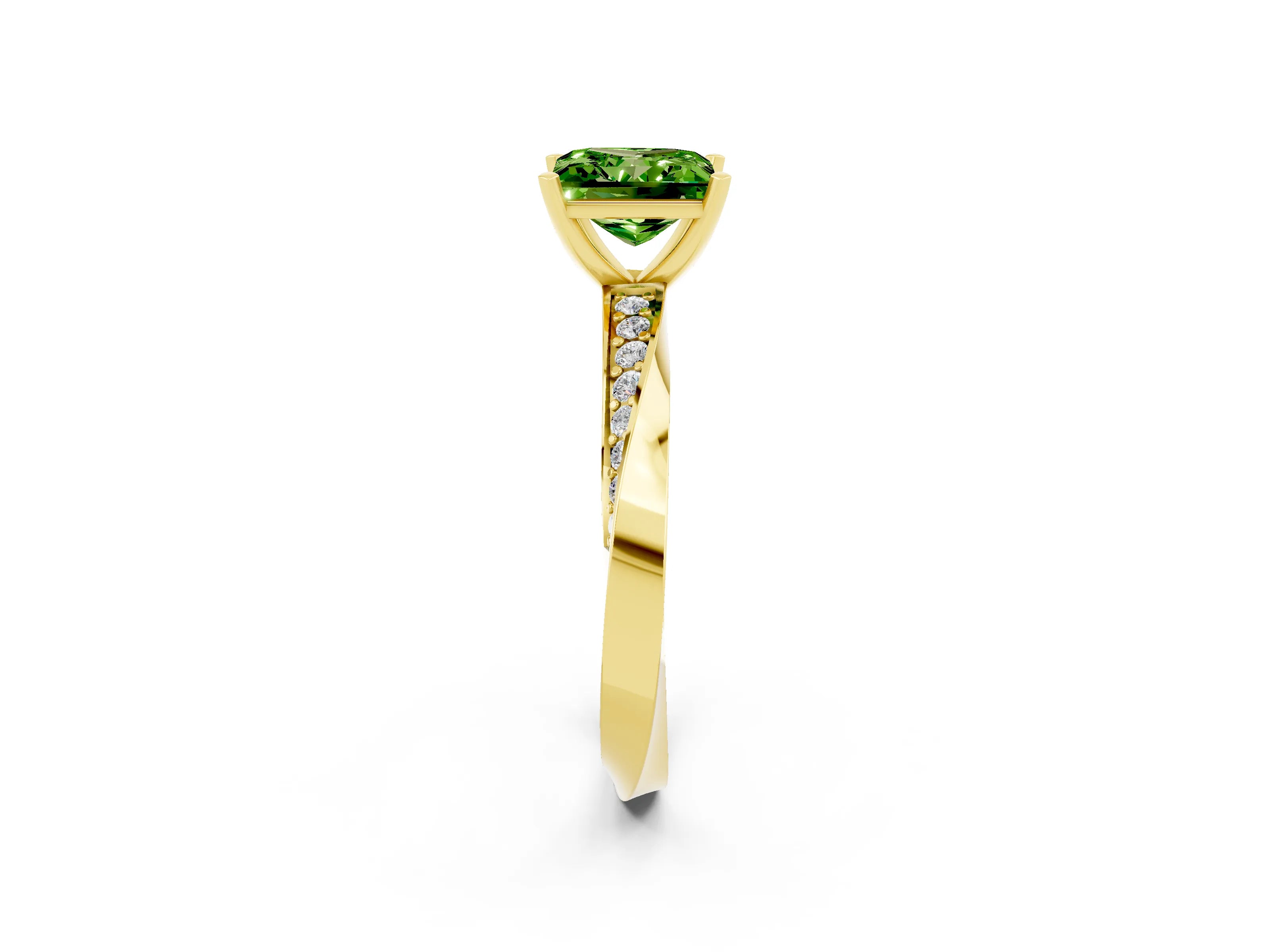 Yellow gold Princess Cut Peridot Engagement Ring with Side Stone Accents and Four-Prong Setting_41