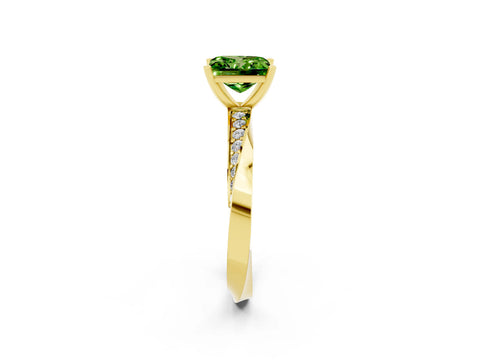 Yellow gold Princess Cut Peridot Engagement Ring with Side Stone Accents and Four-Prong Setting_41