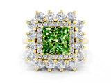 Yellow gold Princess Cut Peridot Floral Double Halo Engagement Ring with Prong Setting_72