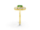 Yellow gold Princess Cut Peridot Floral Double Halo Engagement Ring with Prong Setting_74