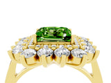 Yellow gold Princess Cut Peridot Floral Double Halo Engagement Ring with Prong Setting_76