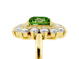 Yellow gold Princess Cut Peridot Floral Double Halo Engagement Ring with Prong Setting_77