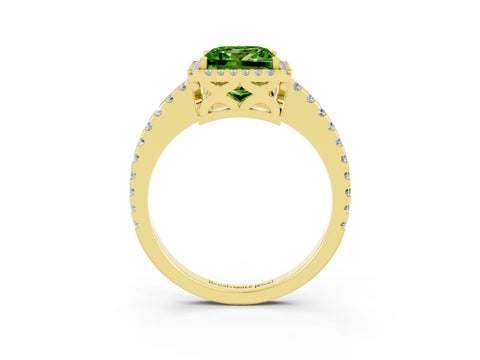 Yellow gold Princess Cut Peridot Halo Engagement Ring with Pavé Band and Prong Setting_15