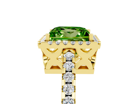 Yellow gold Princess Cut Peridot Halo Engagement Ring with Pavé Band and Prong Setting_17