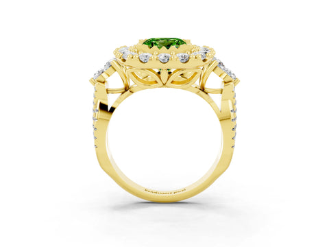 Yellow gold Princess Cut Peridot Halo Ring with Pavé Band and Four-Prong Setting_15