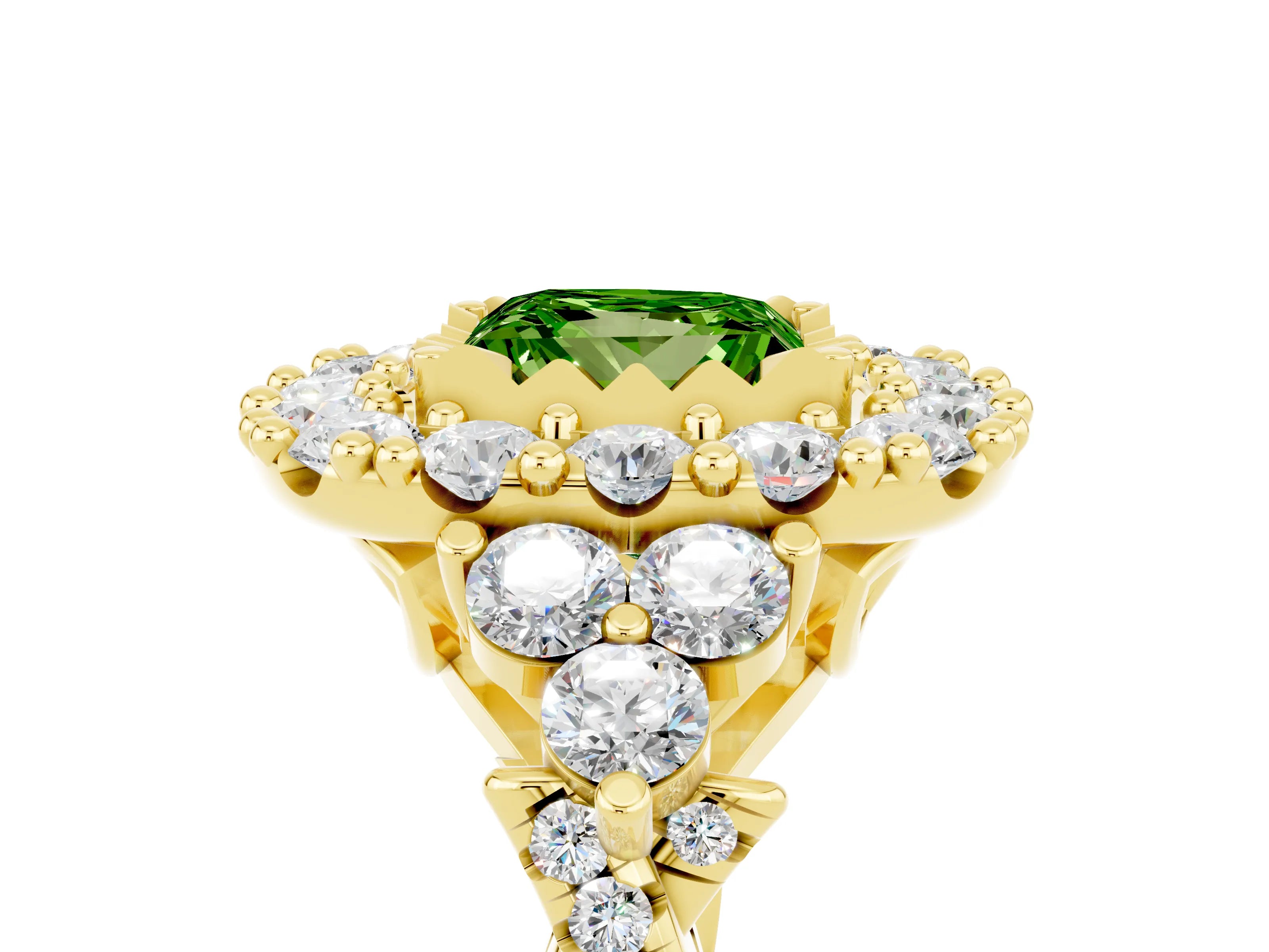 Yellow gold Princess Cut Peridot Halo Ring with Pavé Band and Four-Prong Setting_17