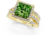 Yellow gold Princess Cut Peridot Halo Ring with Round Split Shank and Prong Setting_49